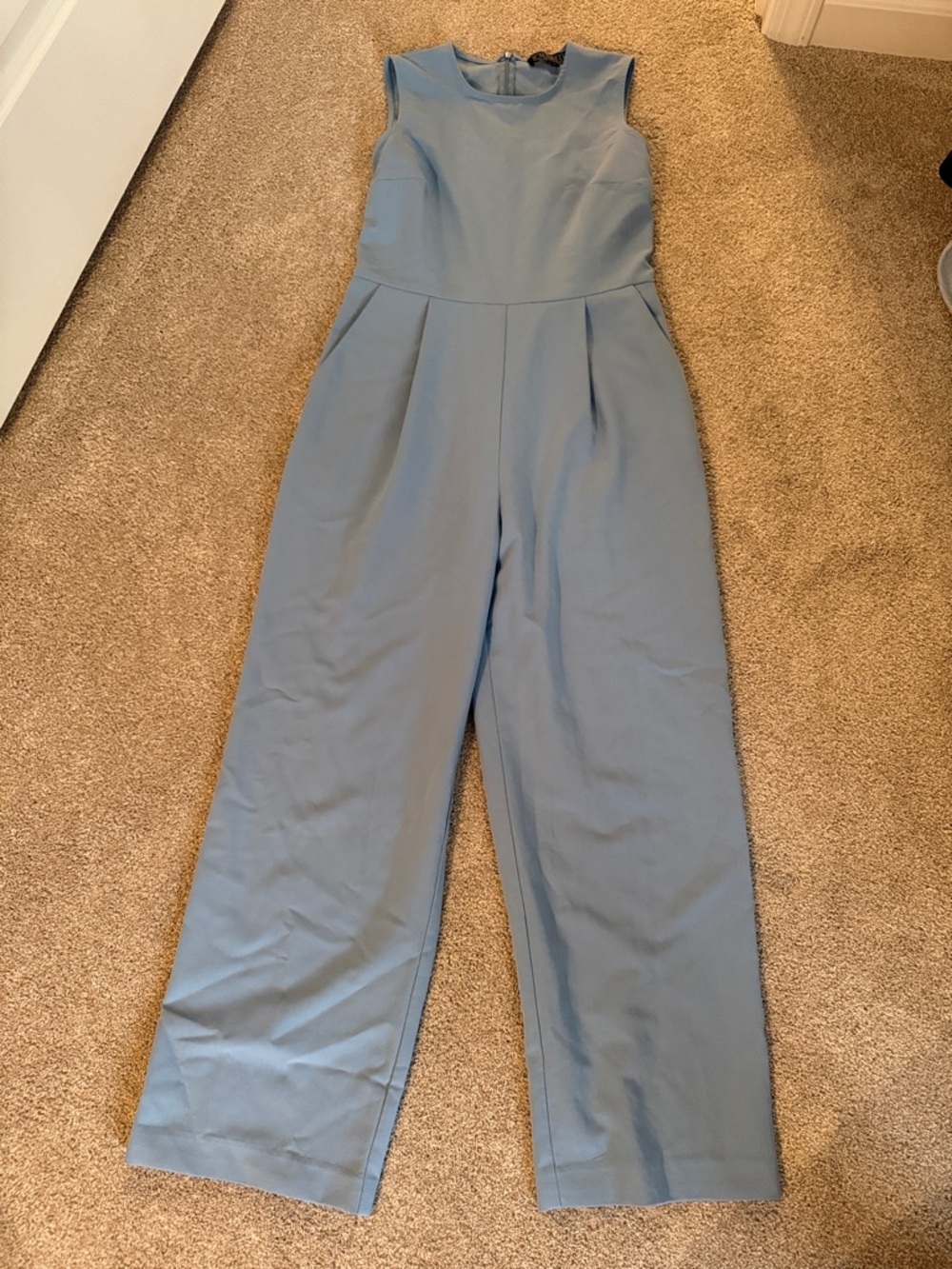 Sleeveless Light Blue Wide-Leg Jumpsuit